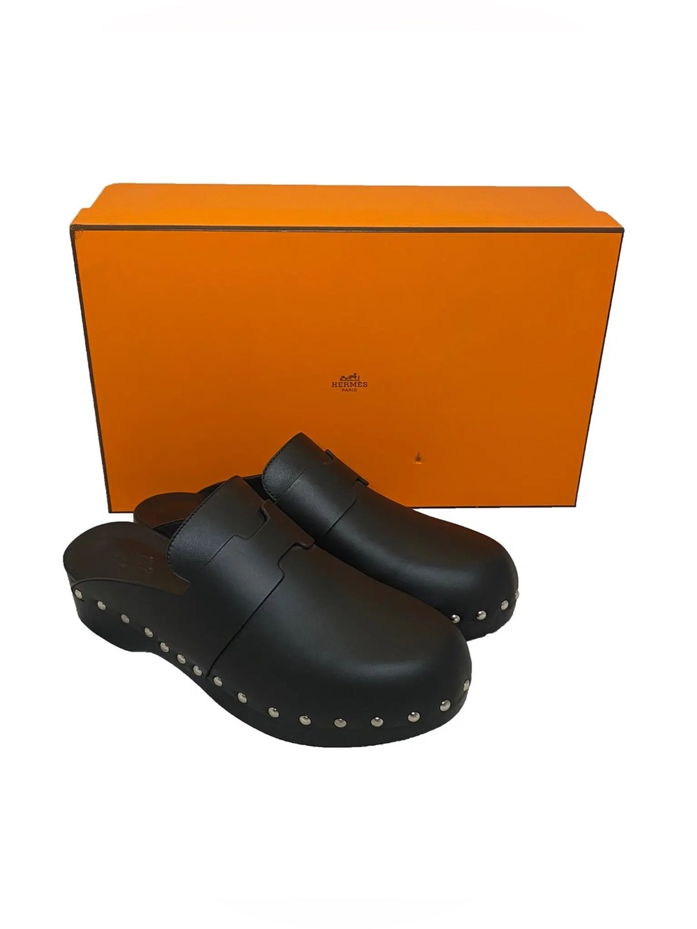 Hermes - Black Studded Leather Clogs